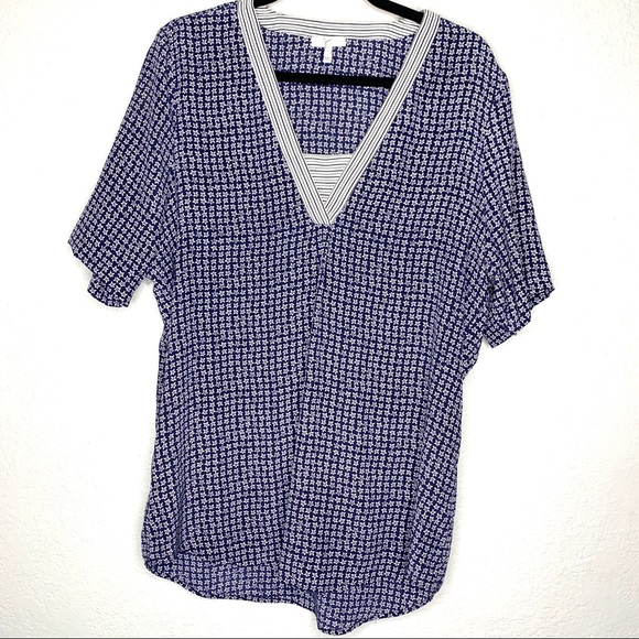 Joie silk blue/white v neck blouse size L - Picture 1 of 7